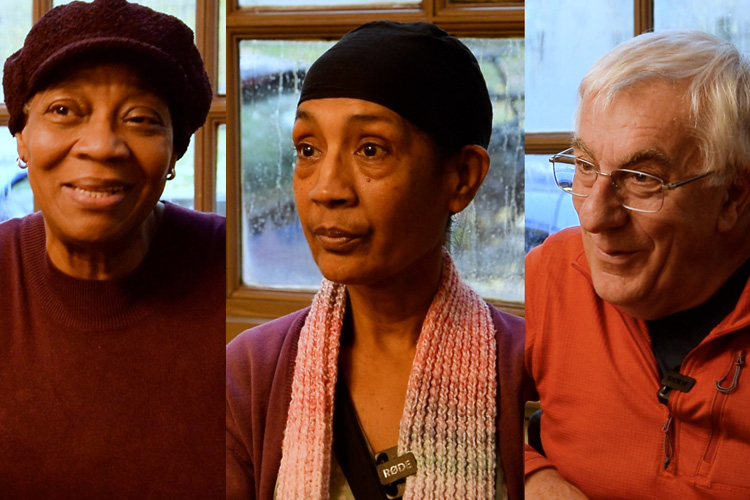 Three photos of people who have been helped by the Antwerp Arms pub