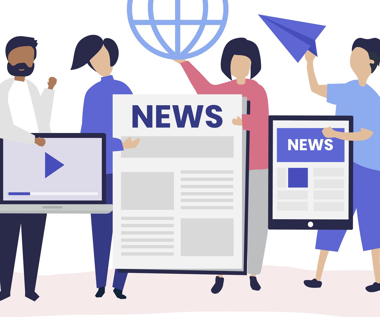 Group holding news info signage