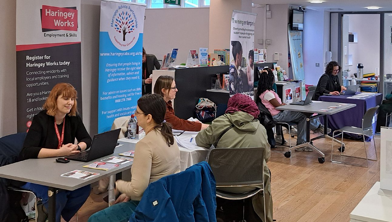 The different stalls at the Wellbeing and Employment event